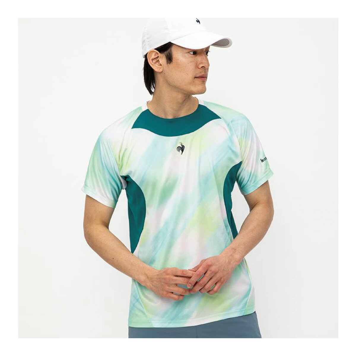 le coq sportif tシャツ ゲームシャツ メンズ テニスウェア 半袖 暑さ対策 JTA公認 QTMWJA31-GR　2023FW グレー　ルコックスポルティフ MEN　テニス