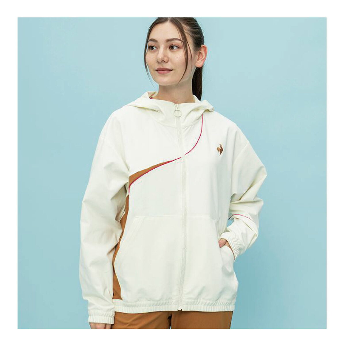 le coq sportif クロスジャケット レディース 肌面ドライ ストレッチ 形態安定 ジャージ QMWWJF22-WH　2023FW ホワイト　ルコックスポルティフ WOMEN　テニス