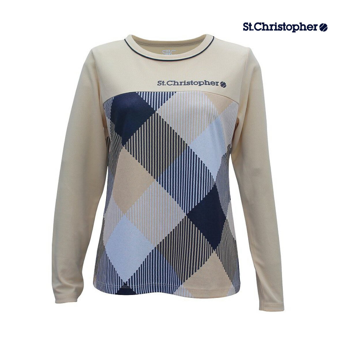 【SALE】St.Christopher　パネルチェックロングスリーブ STC-BCW6417-VN　2023FW　バニラ　 セントクリストファー　レディース　テニス