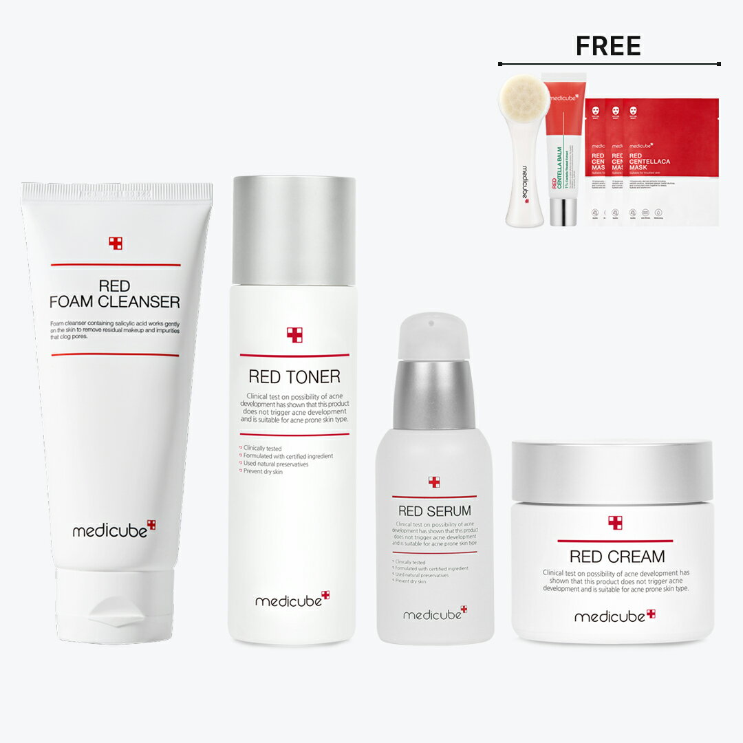 [国内発送]【日本公式メディキューブ(MEDICUBE)】ニキビ完全克服！レッド4種セット＋GIFT付き／大人ニキビ／敏感肌／スキンケア／ニキビ跡／クリーム／トーナ／セラム／ニキビ除去／韓国コスメ／ニキビ専用のサムネイル