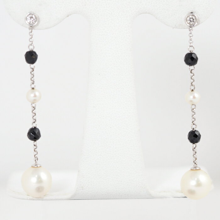 PonteVecchio ポンテヴェキオ K18ホワイトゴールド ダイヤ0.06ct×2 パール カラーストーン ロング ピアス キャッチ社外（K18WG刻印あり） [中古]