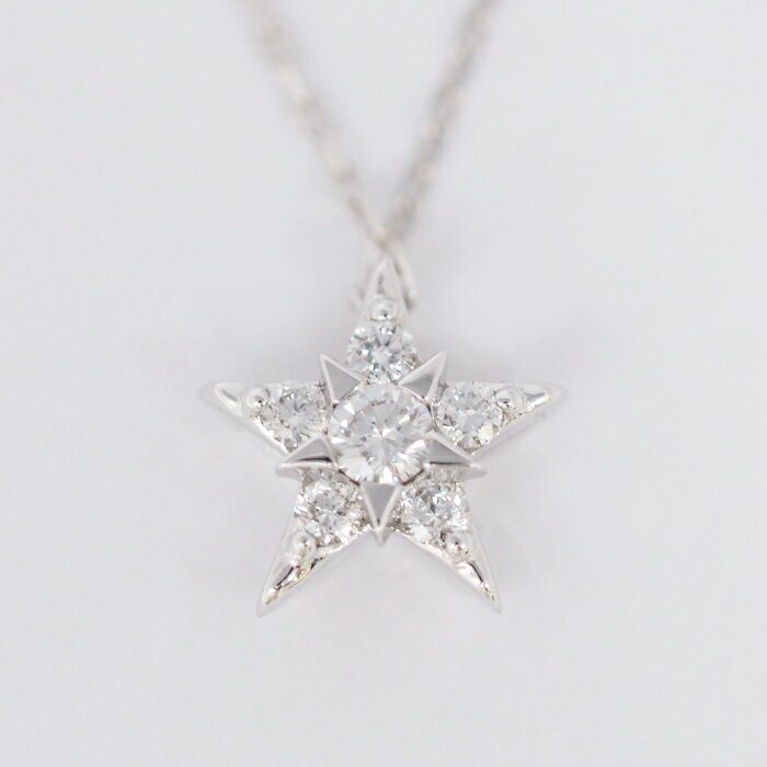 レターパックプラス発送 現行品 STAR JEWELRY スタージュエリー K18WG ダイヤ0.06ct STAR of STARS ネックレス 正規保証書(2020.10購入)・ケース付[中古]