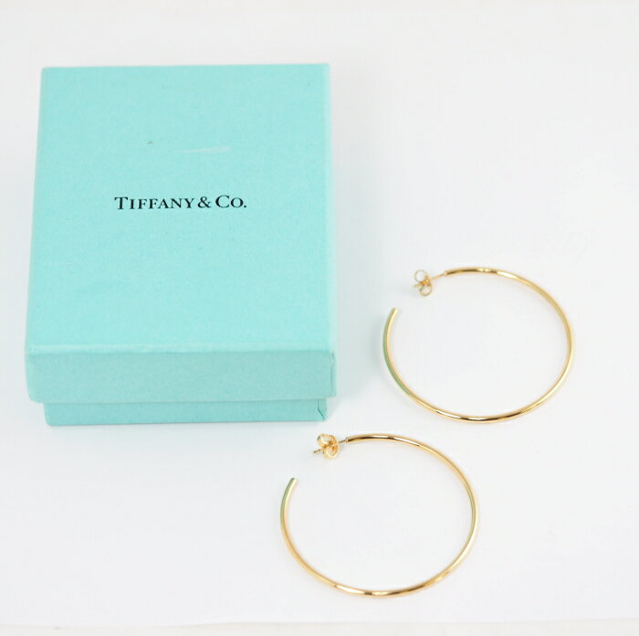 Tiffany & Co. ティファニー K18イエローゴールド フープ 直径約5cm ピアス ケース付 [中古]