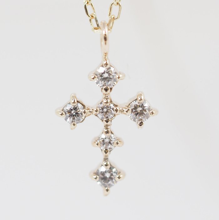 レターパックライト発送 K10イエローゴールド ダイヤ0.08ct クロス ネックレス [中古]