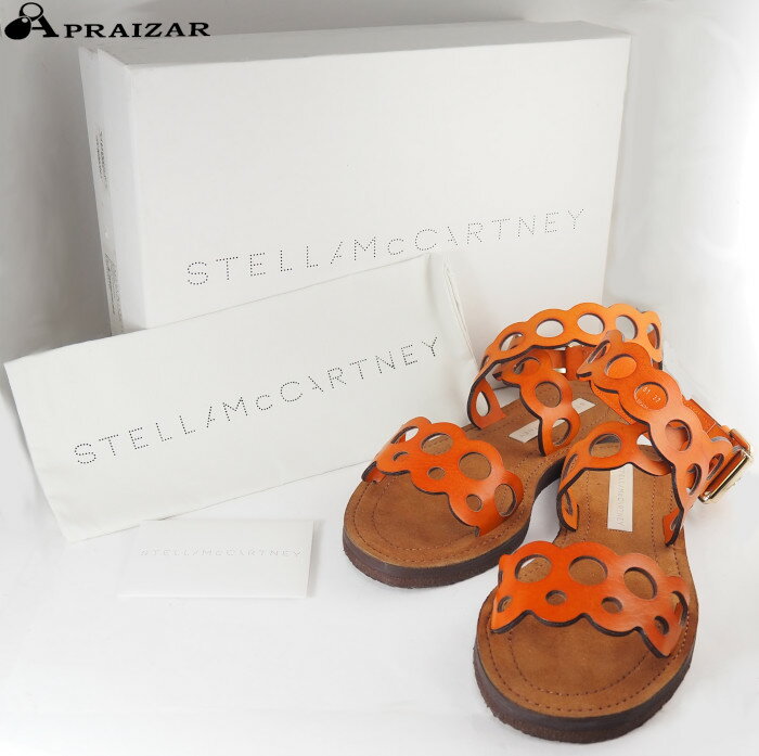 STELLA McCARTNEY ステラマッカートニー レザー フラット アンクルストラップ サンダル 37 オレンジ ケ..