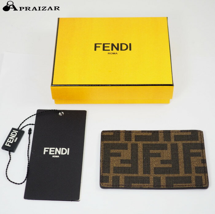 レターパックプラス発送 未使用展示品 FENDI フェンディ レザー カードケース ズッカ ブラウン系 ケース付 [中古]