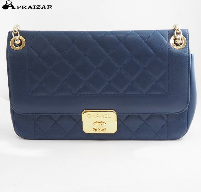 CHANEL シャネル レザー マトラッセ ココマーク ゴールド チェーン ハンドバッグ ショルダー 2WAYバッグ ブルー 青 [中古]