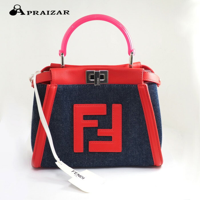 ほぼ未使用　FENDI フェンディ Peekaboo ピーカーブーミニ 2WAY バッグ レッド デニム レザー 収納袋付 [中古]のサムネイル