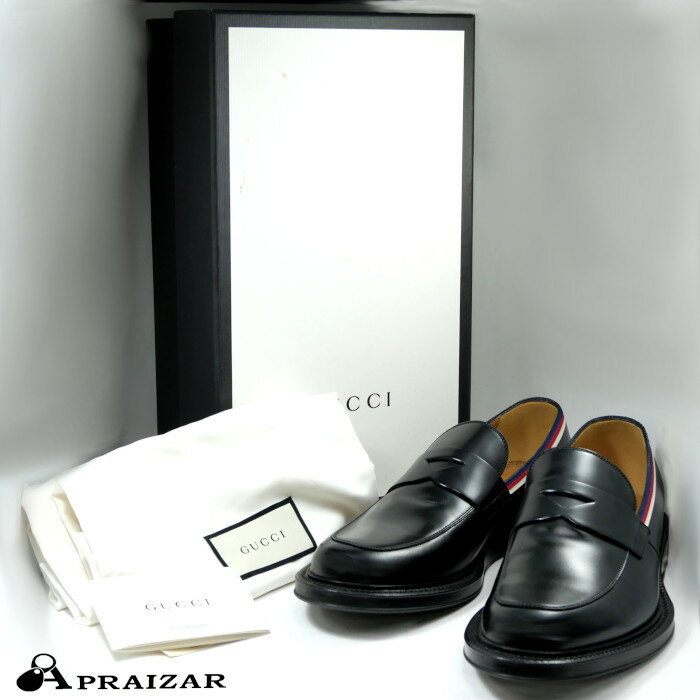 未使用展示品 GUCCI グッチ レザー シェリーライン ローファー 6 ブラック 収納袋・ケース付 [中古]