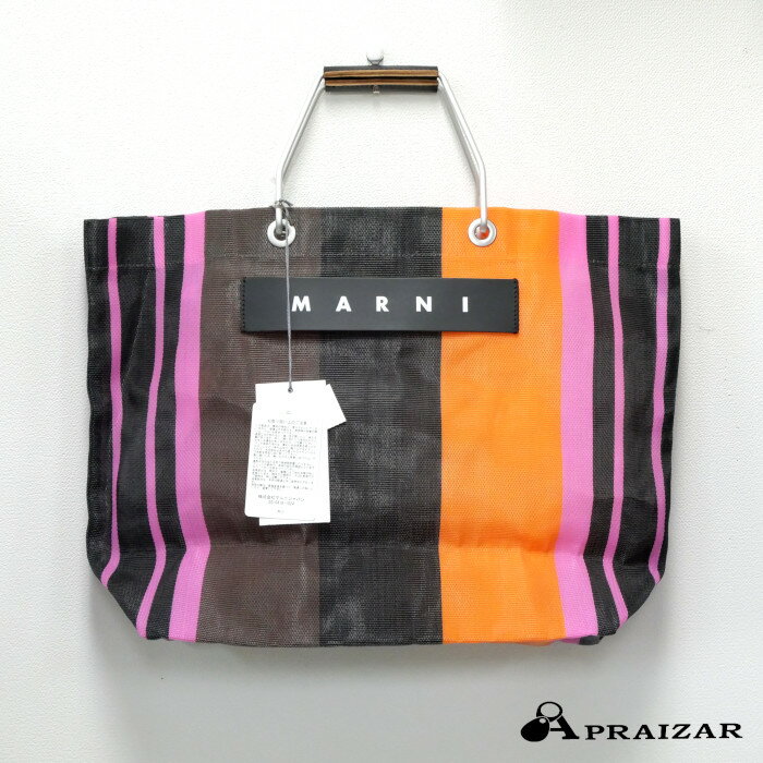 樂天商城 - MARNI マルニ MARKET マーケット ストライプバッグ マルチ ピンク 収納袋付 [中古]