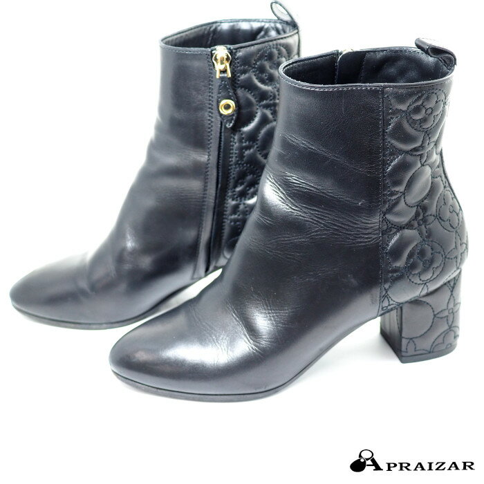 LOUIS VUITTON ルイヴィトン レザー モノグラムフラワー キルティング ステッチ ショートブーツ 36 ブ..