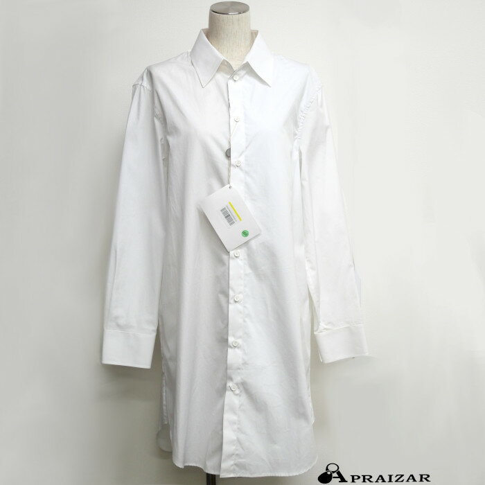 タグ付 Maison Margiela メゾンマルジェラ シャツ ワンピース ブラウス 38 ホワイト 長袖 シルバー デザイン コットン[中古]