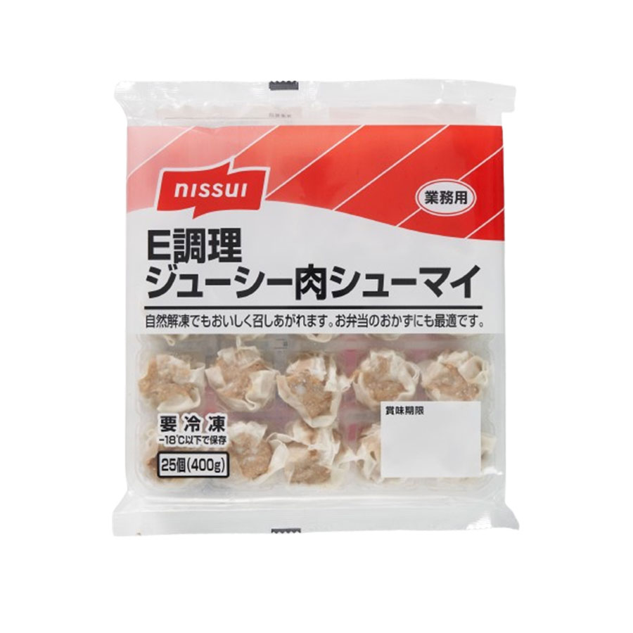 常冷区分冷凍 メーカー名ニッスイ 規格25個（400g) 調理方法自然解凍室温20℃4~5時間蒸し器約8分間レンジ調理も可 最終加工地日本 原材料たまねぎ（輸入又は国産）、鶏肉、ラード、つなぎ（小麦粉、卵白）、魚肉すり身、粒状植物性たん白、食塩、オイスターソース、しょうゆ、砂糖、たん白加水分解物、香辛料、植物油脂、ぶどう糖、紅茶エキスパウダー、チキンエキスパウダー、ポークエキスパウダー、かにエキス、えびエキス、皮（小麦粉、粉末状植物性たん白、大豆粉）／pH調整剤、調味料（アミノ酸等）、グリシン、カラメル色素、（一部にえび・かに・小麦・卵・ごま・大豆・鶏肉・豚肉・ゼラチンを含む） アレルギーえび・かに・小麦・卵・ごま・大豆・鶏肉・豚肉・ゼラチン