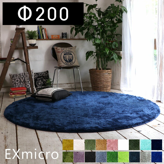 ラグ 洗える 円形 ラグマット 北欧 おしゃれ カーペット カラフル 絨毯 滑り止め 円型 200 200cm 200×200 丸 EXマイクロラグマット 洗濯 シャギーラグ マイクロファイバー 人気 アイボリー グレー 床暖房 ホットカーペット対応のサムネイル
