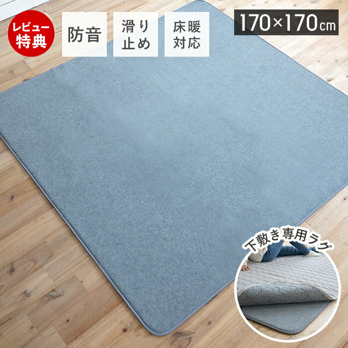 【当店限定特典付】防音 下敷き専用 ラグ ラグマット 厚手 カーペット クッションラグ 170×170 正方形 滑り止め マット 防音マット ウレタン 床暖房 ホットカーペット対応 低反発 ふかピタ フカピタ ふかぴた
