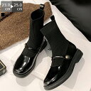 ショートブーツ サイドニット レディース 春秋冬 3センチヒール 痛くない 疲れにくい 履きやすい あたたかい ラウンドトゥ 異素材 美脚 厚底 ストレッチ コ...