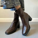 レディース靴 ストレッチブーツ ショート ハーフ ミドル丈 柔らかい 春 秋 冬靴 シューズ 5cmヒール ジップ ファスナー バック スクエアトゥ ショートブーツ ブーツ ローヒール 無地 ブラック ブラウン 細見え 美脚 撥水 ベーシック