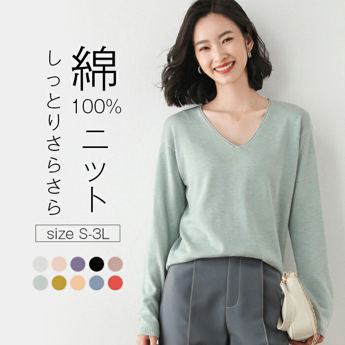 【在庫処分SALE返品交換不可】ニット セーター レディース 洗える ウォッシャブル ニット Vネック トップス 長袖 無地 春秋 カットソー 大きいサイズ