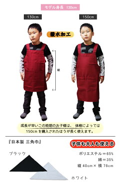 撥水 エプロン 三角巾 セット 子供 キッズ 小学生 ジュニア 子供用 エプロン 140 150 無地 黒 ブラック カーキ 赤 レッド 120 かわいい 130 男の子 女の子 おしゃれ ギフト 給食 セット 三角巾付き