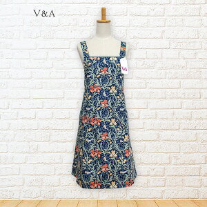 母の日 エプロン バッククロス プレゼント おしゃれ ウィリアム・モリス V&A クロス型(ネイビー)アイリス