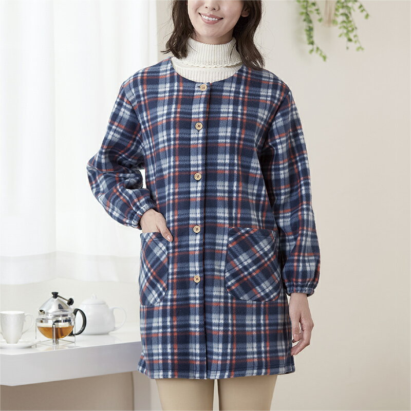 チェック柄フリースかっぽう着