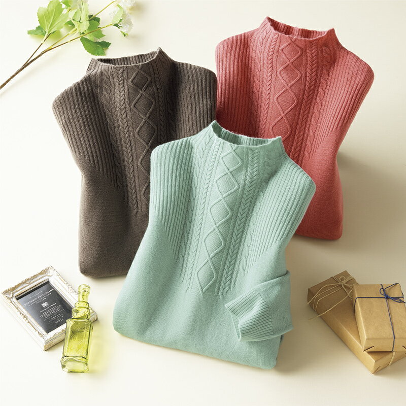 襟元ケーブル使いチュニック3色組【M～LL】