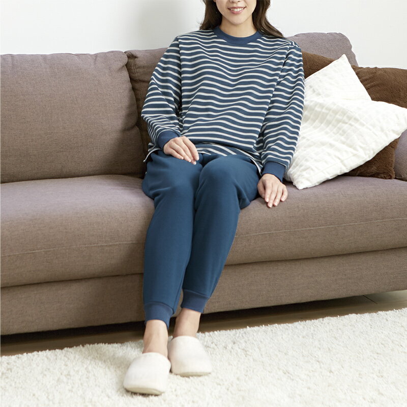 裏起毛ボーダーパジャマ女性用(4.0)