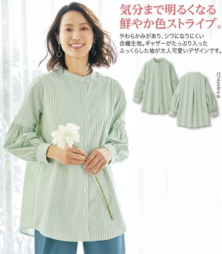 カラーストライプシャツチュニック カラーストライプシャツチュニック