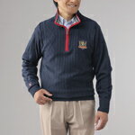 サルーンエクスプレス紳士ケーブル編みハーフジップセーター2色組