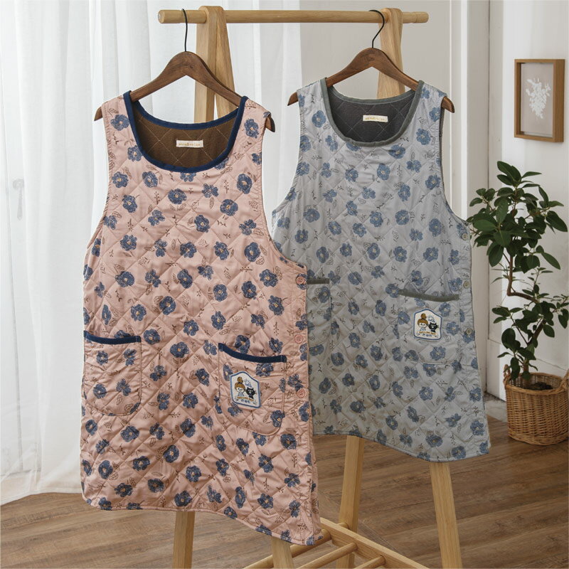 手描き風花柄裏フリースエプロン