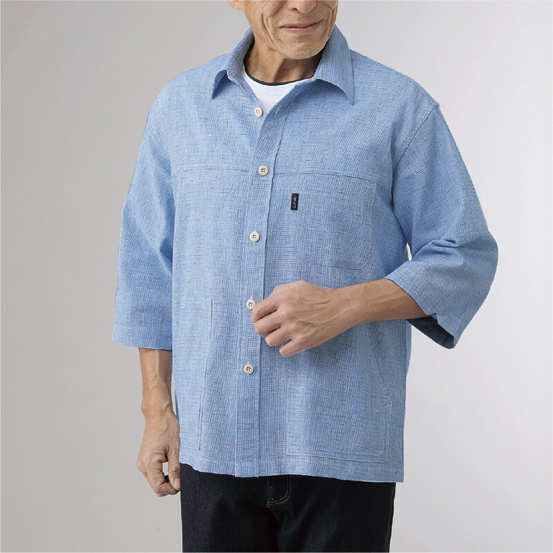 PIERUCCI紳士麻混7分袖シャ...
