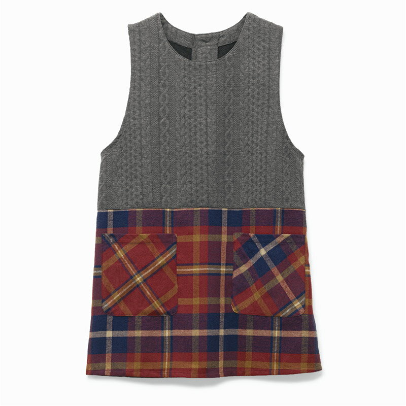 ジャカードニット切替えチェックエプロン