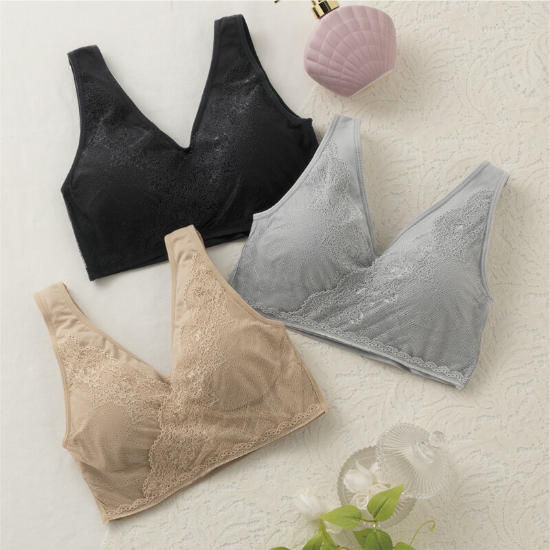 Underwear, Sleepwear - きれいフィットレース付き成型ハーフブラ3色組