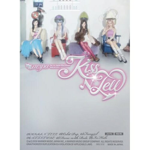 KISS N TELL (初回生産限定盤/Limited Edition Ver.)aespaエスパ えすぱ　発売日 : 2026年7月24日　種別 : CD　JAN : 4943674454778　商品番号 : WPCL-13778【商品紹介】韓国でリリースした『LEMONADE』で世界19か国のiTunes『トップアルバム』チャートで1位を獲得し、日中韓統合チャート『Global-K Chart』でもデイリー・ウィークリー・マンスリーで首位を記録、日本では5月30日付『オリコンデイリーアルバムランキング』、6月8日付『オリコン週間デジタルアルバムランキング』でも1位を獲得するなど、グローバルな人気をさらに拡大しているaespa。そんな彼女たちが日本ファーストミニアルバム『KISS N TELL』をリリースし、待望の日本カムバックを発表した。本作は、同名のリード曲「KISS N TELL」をはじめ、全6曲すべてが日本オリジナル楽曲という豪華な構成。TVアニメ『キルアオ』のオープニングテーマであり、今年のドームツアーでの初披露でも大きな話題を呼んだ「ATTITUDE」や、ドラマ『キンパとおにぎり〜恋するふたりは似ていてちがう〜』の主題歌として音源化が待ち望まれていた「In Halo」などを収録。【収録内容】CD:11.KISS N TELL2.Orbit Pop3.Fangirl4.ATTITUDE5.Done with Rules6.In Halo