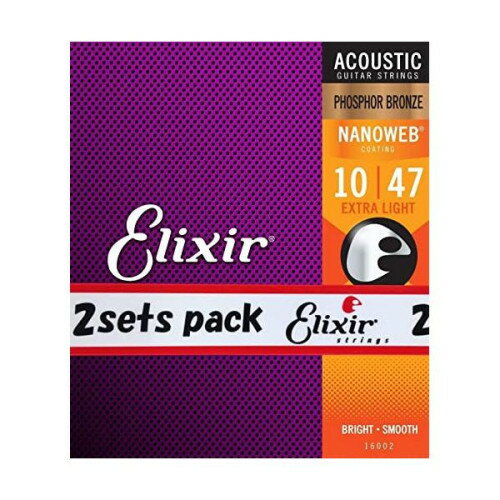 Elixir エリクサー アコースティックギター弦 NANOWEB フォスファーブロンズ Extra Light .010-.047 #16002 2個セット
