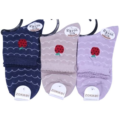 【送料無料】 ネイビー、ベージュ、ラベンダー(22-24cm)(いちご刺繍)(3足セット)みっとめるへん社