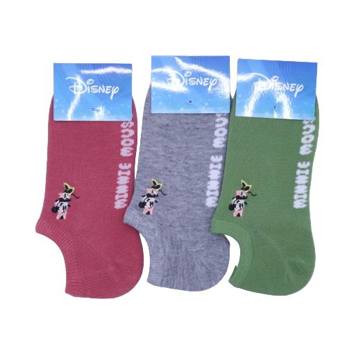 【送料無料】 版権 婦人ソックス ミニー刺繍 (ピンク・グレー・グリーン) (22-24cm) (3足セット)みっとめるへん社