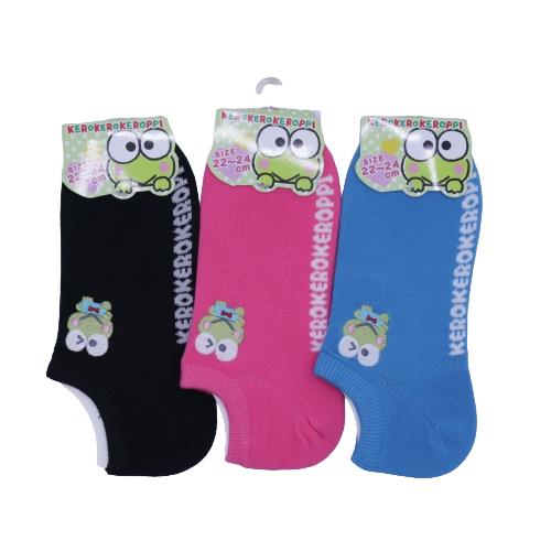【送料無料】 版権 婦人ソックス けろっぴ刺繍 (ブラック・ピンク・ブルー) (22-24cm) (3足セット)みっとめるへん社