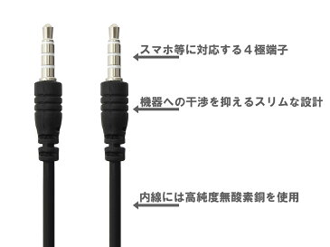 ANE-SOUND CABLE オーディオケーブル ブラック 直型+直型 120cm 内線：高音質 無酸素銅 OFC 金メッキ端子(キャップ付)：ステレオミニプラグ (3.5Фプラグ径3.5mm 4極 タイプ)　ヘッドホンアンプ ヘッドホン イヤホン 他 テレワーク 通話 会議