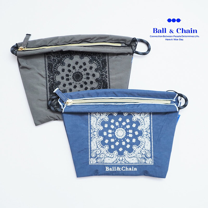 アナップ バッグ Ball＆Chain ボール＆チェーン 301408 BANDANA POUCH ポーチ バンダナ＜Lサイズ＞ エコバッグ ミニバッグ ショルダーバッグ サコッシュ 小物入れ ファスナー付き 刺繍 ギフト ボールチェーン BLUE LABEL ボールアンドチェーン