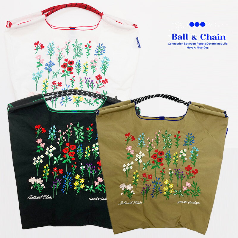 Ball＆Chain ボール＆チェーン 323002 Shogo Sekine S.FLOWER Botanical (M) フラワー ボタニカル 花柄 セキネショウゴ トートバッグ エコバッグ ショッピングバッグ ハンドバッグ 刺繍 ギフト ボールチェーン BLUE LABEL ボールアンドチェーン