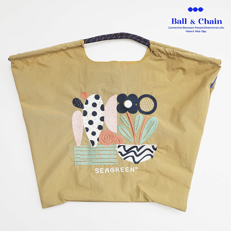 Ball＆Chain ボール＆チェーン lsea21s0203-x SEAGREEN サボテン フラワー BEIGE/ベージュ Lサイズ トートバッグ エコバッグ ショッピングバッグ ハンドバッグ 刺繍 ギフト ボールチェーン BLUE LABEL ボールアンドチェーン | バッグ 定番