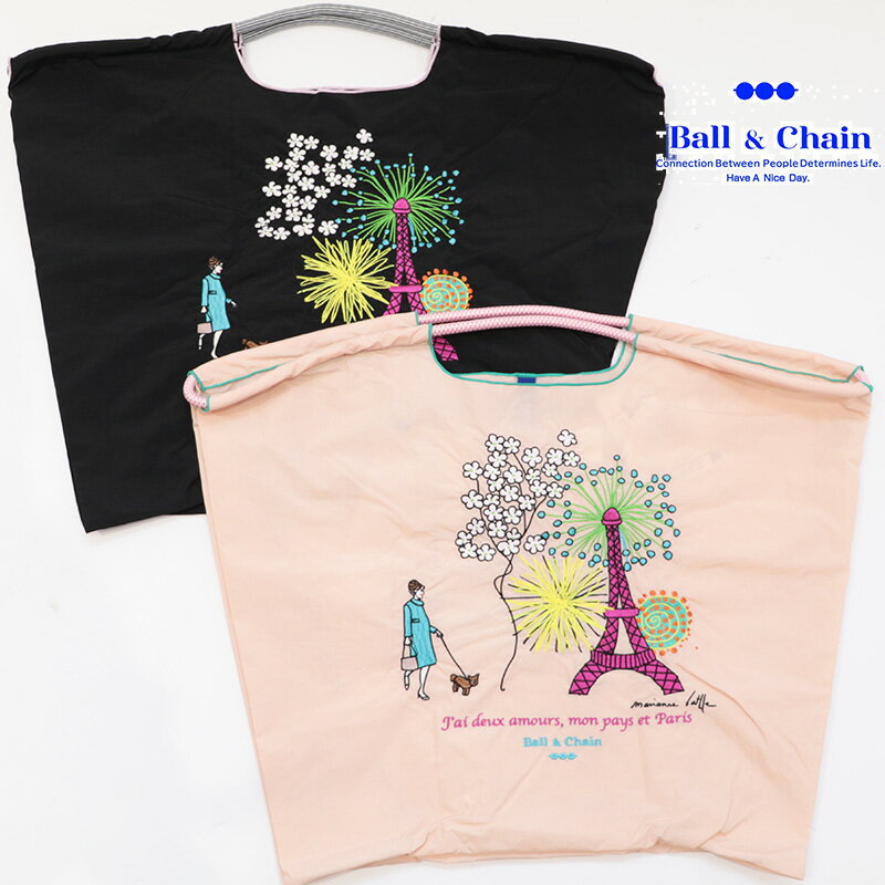 Ball＆Chain ボール＆チェーン 363101 M.B eiffel touer ＜Lサイズ＞ エッフェル塔 パリ PARIS MARIANNE BATLL マリアンヌ・バトル トートバッグ エコバッグ ショッピングバッグ ハンドバッグ 刺繍 ギフト ボールチェーン BLUE LABEL ボールアンドチェーンのサムネイル