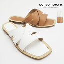 【40 OFF】CORSO ROMA9 コルソローマ Q/593（VACCHETTA） カットワーククロスレザーフラットサンダル スクエアトゥー 22SS シューズ 春夏