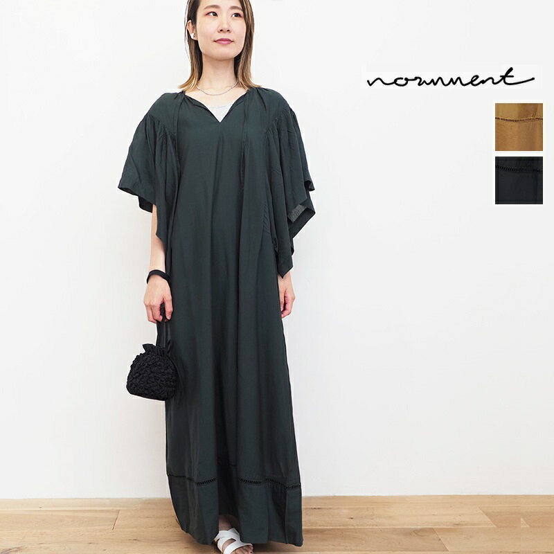 normment ノーメント S23P-F154 コットンレーヨン ピンタックスリーブ ラダーレースワンピース cotton rayon with ladder lace pintuck sleeve dress | 23SS 春夏