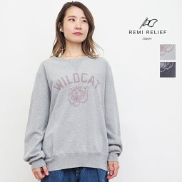 REMI RELIEF レミレリーフ RN25333152 SP加工裏毛クルーネックスウェットプルオーバー WILD CAT ワイルドキャット カレッジ ロゴ カットソー | 23AW トップス 秋冬