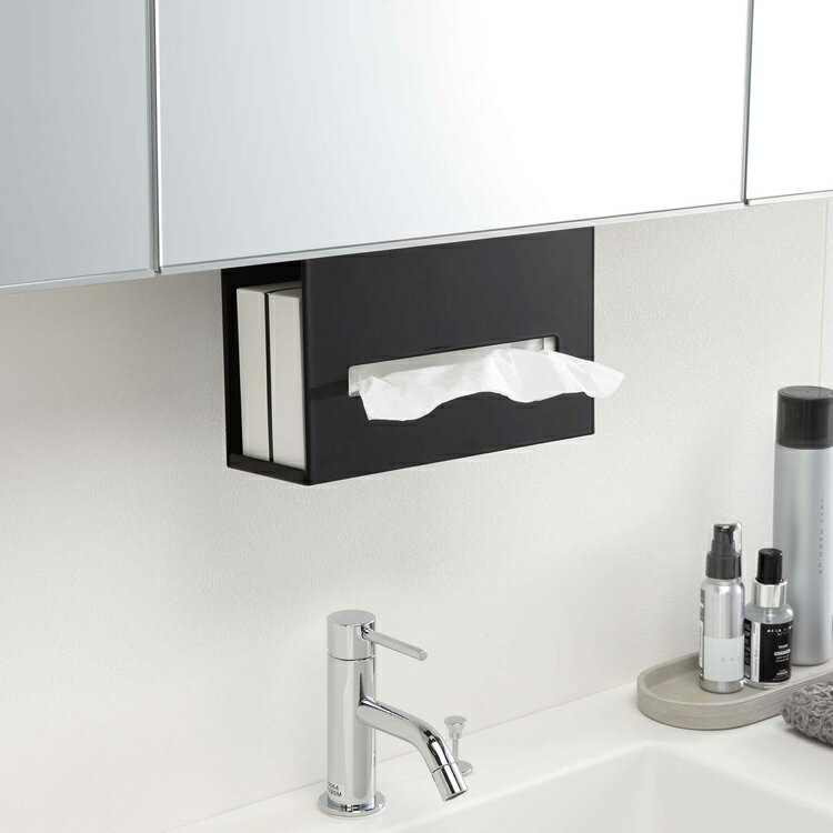 山崎実業 タワー 【 tower 洗面戸棚下ペーパーボックスホルダー 】 洗面所 収納 洗面収納 キッチン キッチン収納 戸棚 下 吊戸棚 浮かせて収納 ティッシュケース ペーパータオルケース ティッシュ収納 ペーパータオル収納 ホワイト ブラック 5010 5011 モノトーン Yamazaki