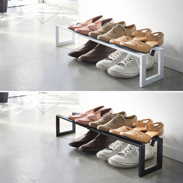 [ LINE 伸縮シューズラック ライン 1段 ] 山崎実業 下駄箱 玄関 収納 ホワイト 3188 ブラック 3189