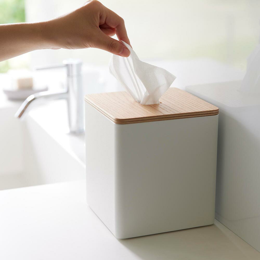 [ 上から出せるティッシュ&トイレットペーパーケース リン ] 山崎実業 リンシリーズ RIN リビング 卓上 トイレ 洗面上 2WAY スクエア ブラウン ナチュラル 2001 2002 [3]