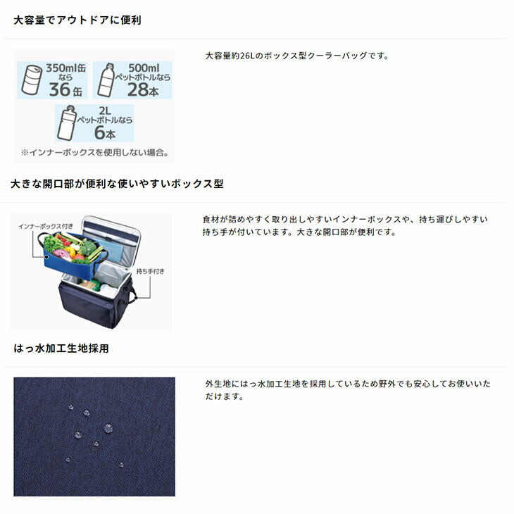 送料無料 保冷バッグ クーラーバッグ インナーバッグ付 約26L サーモス THERMOS ボックス型 はっ水加工 アウトドア スポーツ レジャー/ROC-002